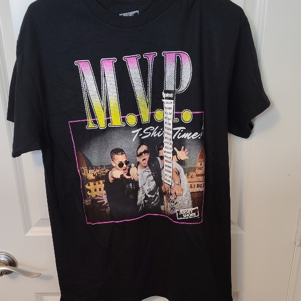 Jersey Shore Black Short Sleeve Tee with Gradient MVP Design